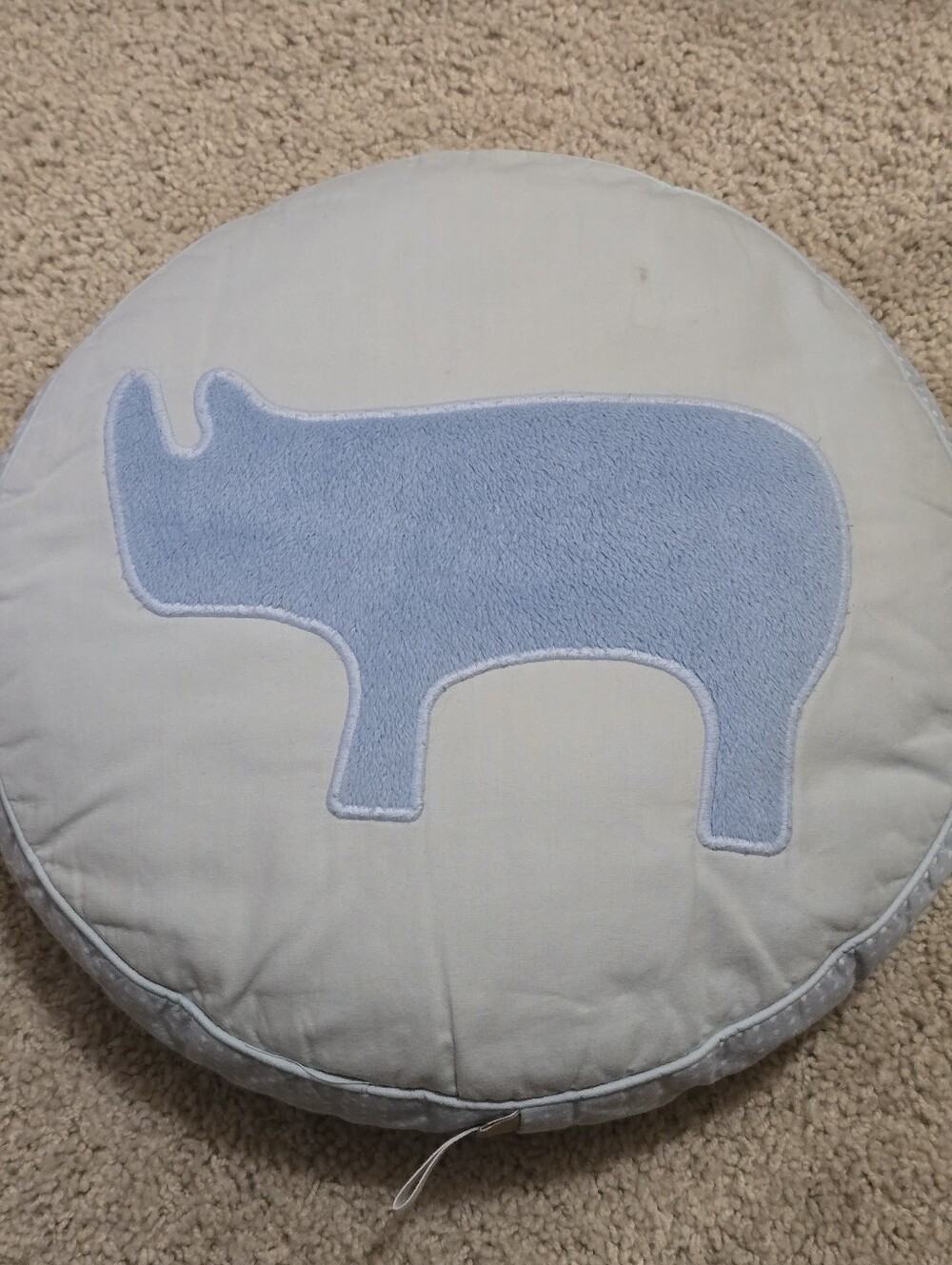 Baby Blue Rhino Appliqué Round Throw Pillow